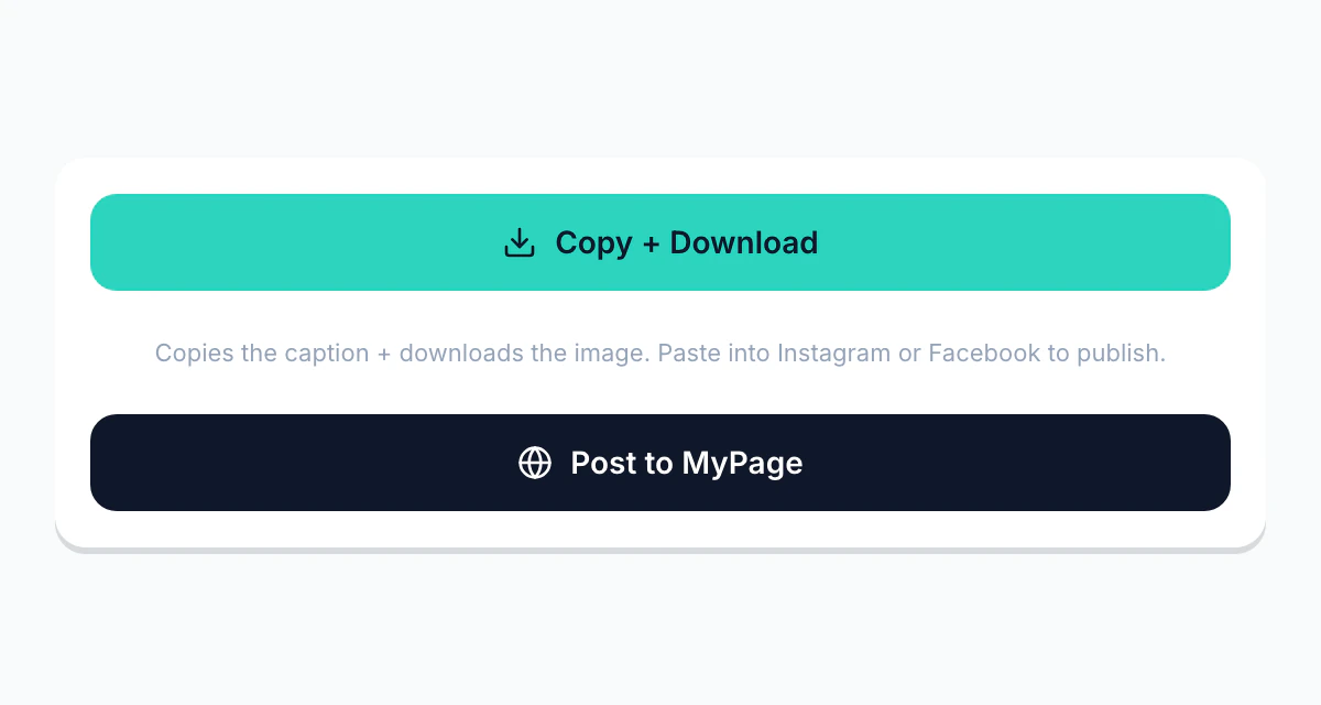 Post Studio: copy, download or publish a finished post.