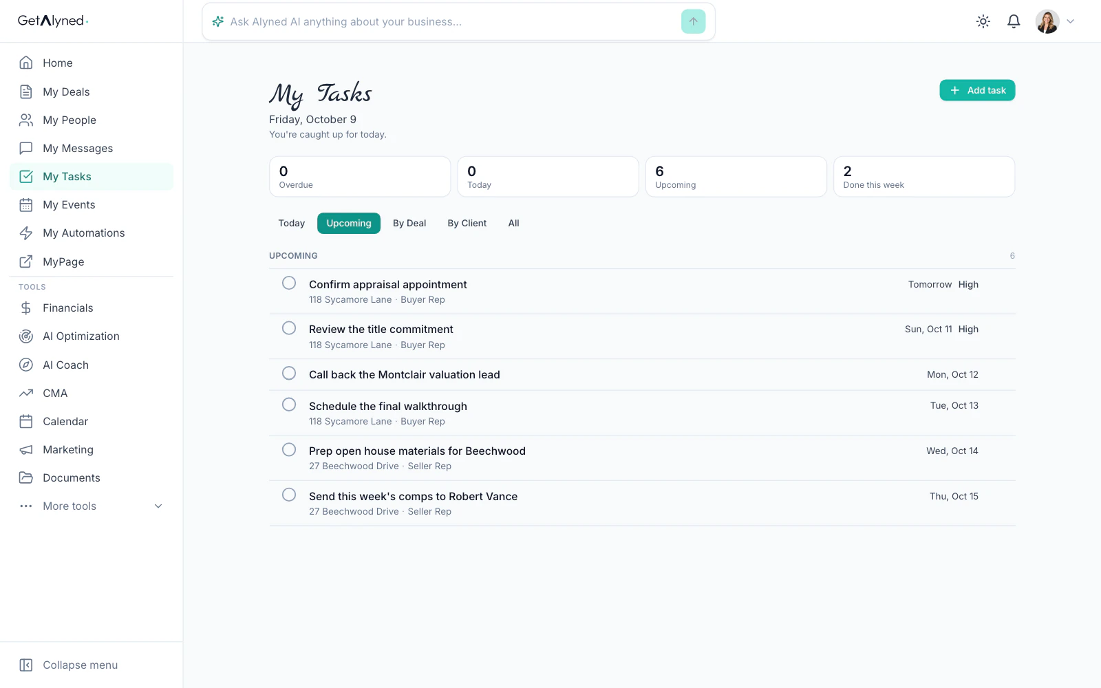 The My Tasks list with the four counts at the top.